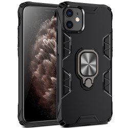 Ultimate Shockproof 360 Ring Stand Case with Magnetic Metal Plate for iPhone 11 6.1 (Black)